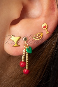 LULU Copenhagen - Cherry 1 Piece Gold Plated Earring in Red and Green 4