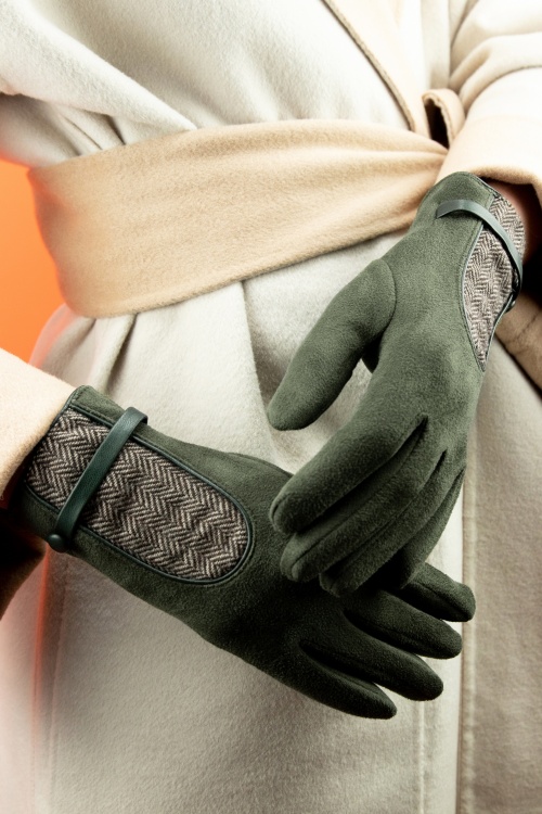 Powder - Genevive Gloves Années 40 en Vert Olive