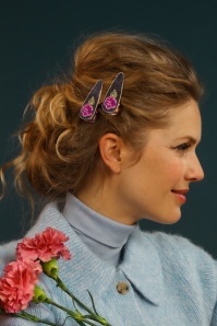 Powder - Embroidered Hairclips in Charcoal 2