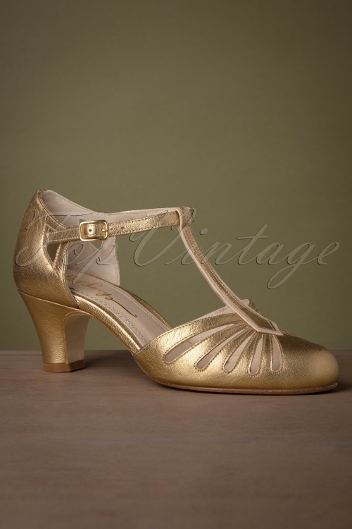 Saint Savoy - Riviera Leder High Nugget T-Strap Pumps Schuhe in Gold