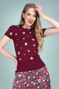 Bright and Beautiful - Sydney Erigeron Meadow Knitted Top Années 70 en Rouge