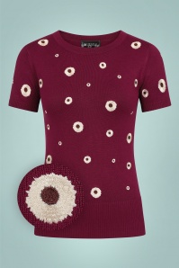 Bright and Beautiful - Sydney Erigeron Meadow Knitted Top Années 70 en Rouge 2