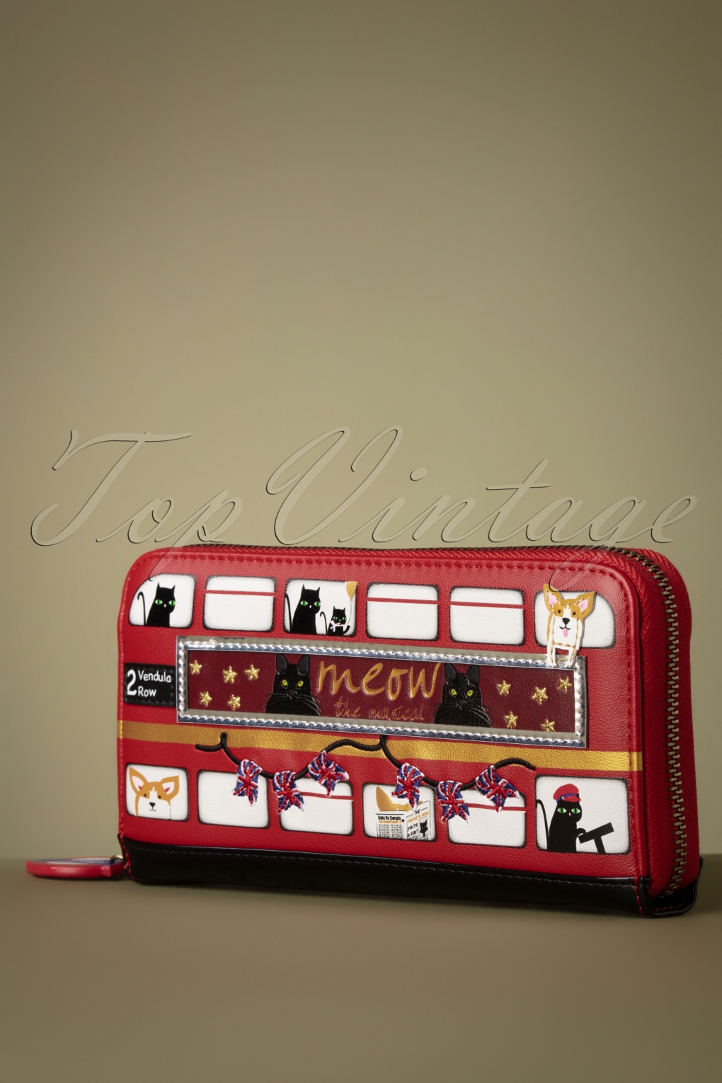 Vendula London Cats and Large Ziparound Wallet in Red