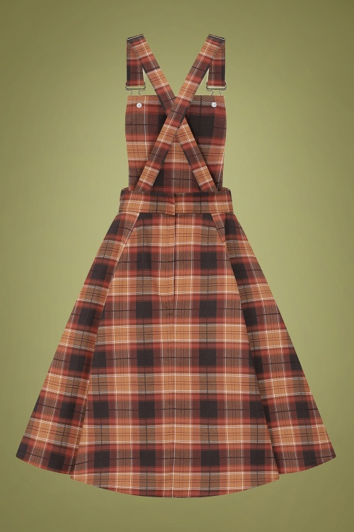 Collectif Clothing - Kayden Chestnut Check Overalls Swing Kleid in Braun 5