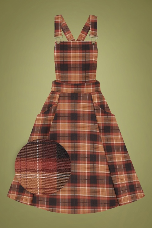 Collectif Clothing - Kayden Chestnut Check Overalls Swing Kleid in Braun 2