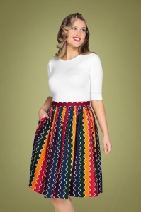 Collectif Clothing - 50s Jasmine Rainbow Wave Swing Skirt in Multi