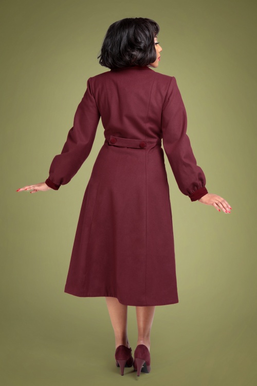 Collectif Clothing - Marisol Double Breasted Coat Années 50 en Rouge Foncé 2