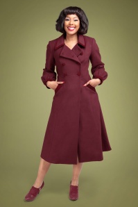 Collectif Clothing - Marisol Double Breasted Coat Années 50 en Rouge Foncé