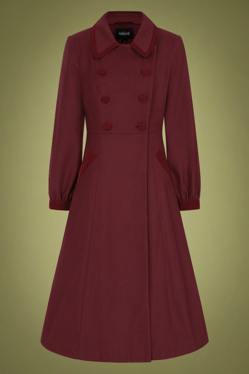Collectif Clothing - Marisol Double Breasted Coat Années 50 en Rouge Foncé 3