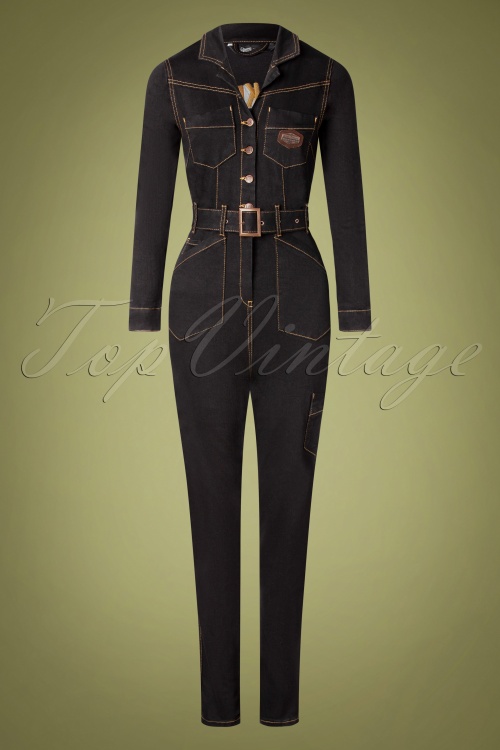 Queen Kerosin - Workwear Queen S Overall aus schwarzem Denim