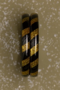 Splendette - TopVintage Exclusive ~ Candy Stripes Bangle Set Années 50 en Noir et Or