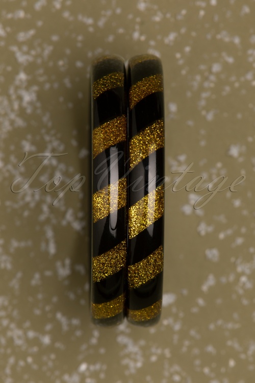 Splendette - TopVintage Exclusive ~ 50s Candy Stripes Bangle Set in Black and Gold