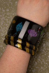 Splendette - TopVintage Exclusive ~ Candy Stripes Armband Set in Schwarz und Gold 2