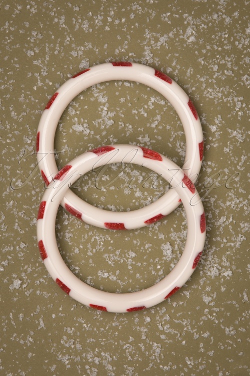 Splendette - TopVintage Exclusive ~ Candy Stripes Armband Set in Elfenbein und Rot 3