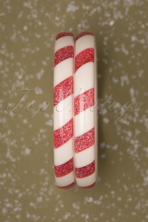 Splendette - TopVintage Exclusive ~ 50s Candy Stripes Bangle Set in Ivory and Red