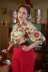 Miss Candyfloss - 50s Ebony Rose Floral Blouse in Beige