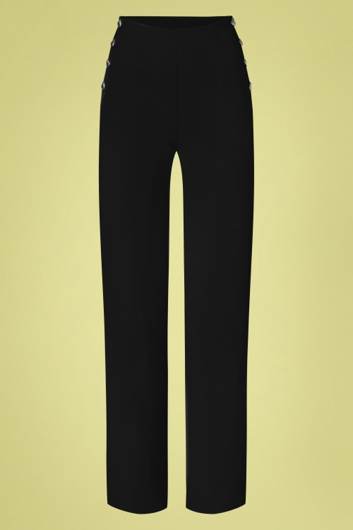 Vixen - 50s Heart Button High Waist Trousers in Black