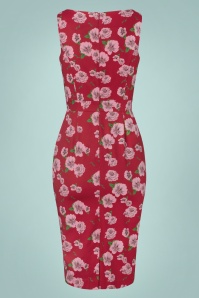 Topvintage Boutique Collection - Topvintage exclusive ~ 50s Adriana Floral Sleeveless Pencil Dress in Red 4