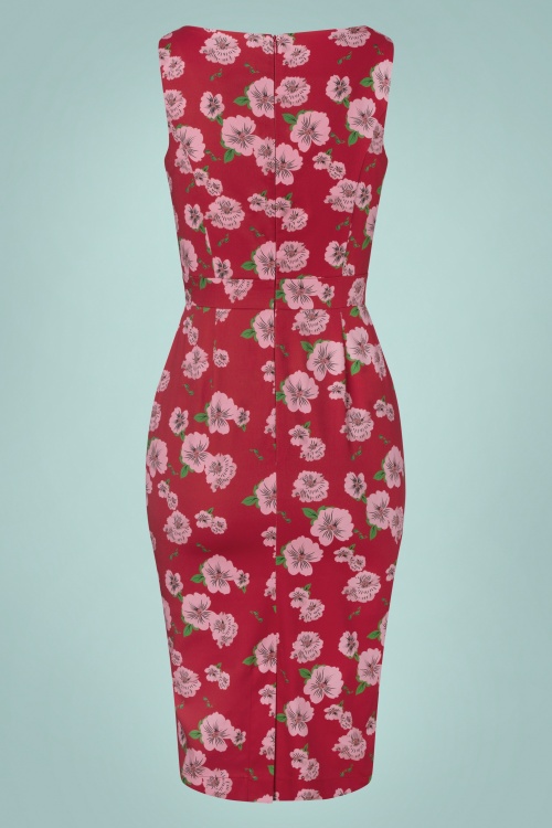 Topvintage Boutique Collection - Topvintage exclusive ~ Adriana Floral Sleeveless Pencil Dress Années 50 en Rouge 4