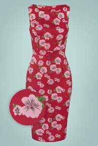 Topvintage Boutique Collection - Topvintage exclusive ~ 50s Adriana Floral Sleeveless Pencil Dress in Red