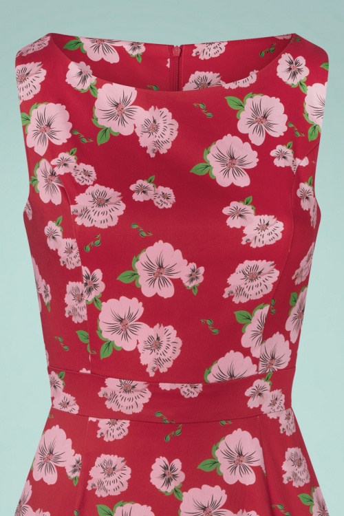 Topvintage Boutique Collection - Exclusief bij Topvintage ~ Adriana mouwloze penciljurk met bloemenprint in rood 2