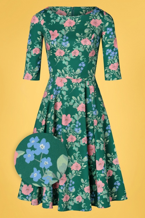 TopVintage Boutique 44307 Swing Dress Green Floral 230106 501Z