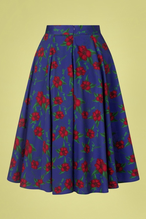 Topvintage Boutique Collection - Topvintage exclusive ~ Adriana Floral Swing Skirt Années 50 en Bleu Foncé 2