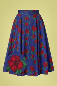 Topvintage Boutique Collection - Topvintage exclusive ~ Adriana Floral Swing Skirt Années 50 en Bleu Foncé