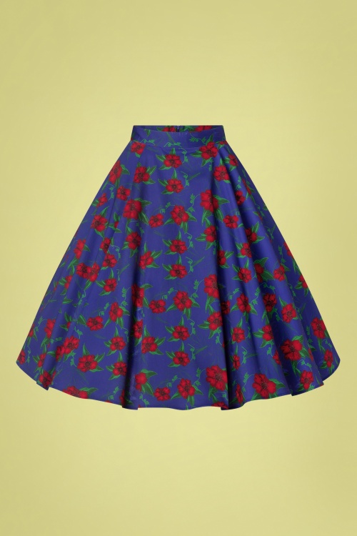 Topvintage Boutique Collection - Exclusief bij Topvintage ~ Adriana Floral Swing Rok in donkerblauw 3