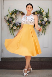 Vintage Diva  - De Maria Grazia swing jurk in wit en zonnig geel 8