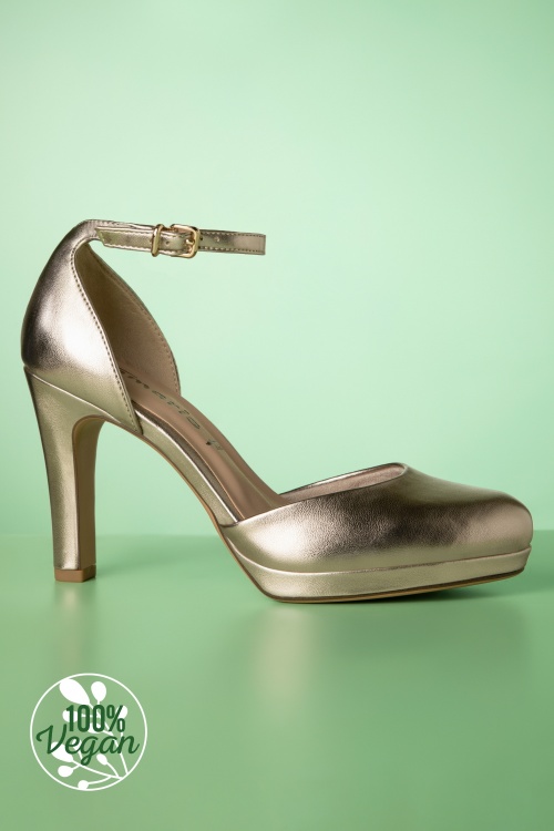 Tamaris - 50s Tiffany Party On Pumps in Pale Gold