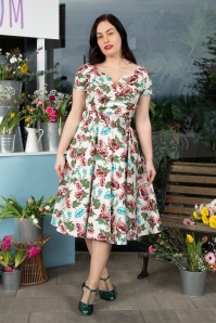 Vintage Diva  - The Bombshell Flower Print Swing Dress en Blanc 4