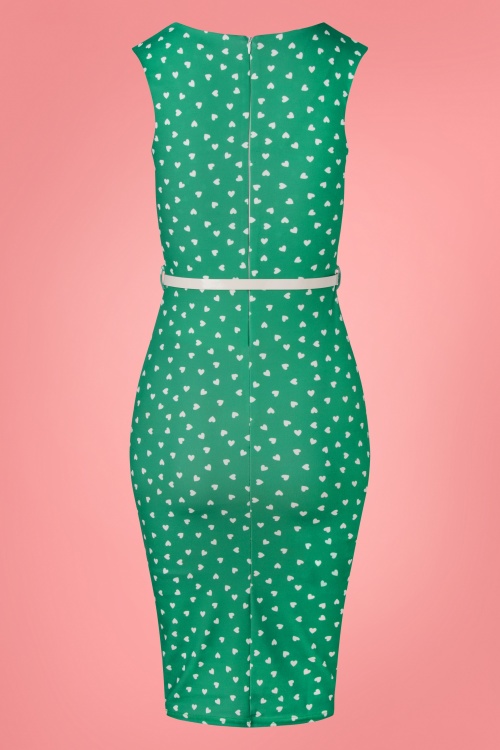 Vintage Chic for Topvintage - 50s Willow White Hearts Pencil Dress in Green 4