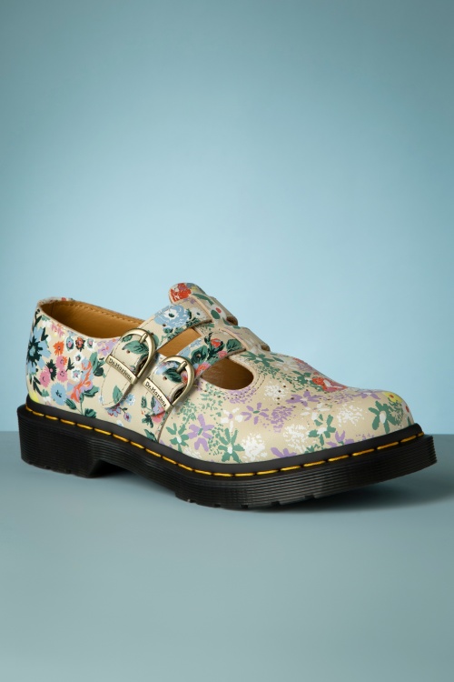 Dr. Martens - 8065 Floral Mash Up Mary Jane Schuhe in Beige