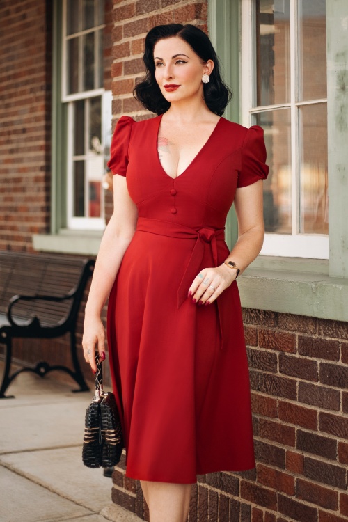 Vintage Diva  - The Mary Grace A-lijnjurk in rood