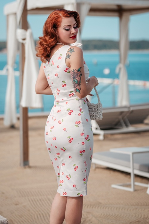 Glamour Bunny - The Harper Cherry Print Pencil Dress in White 3