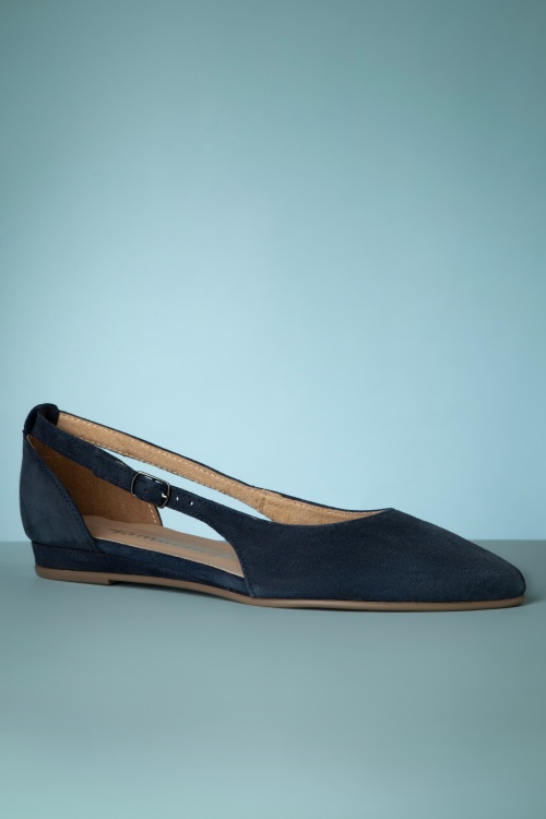 Tamaris - Josie Suede Flats Années 50 en Bleu Marine