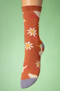 Powder - Daisy Ducks Socks in Tangerine