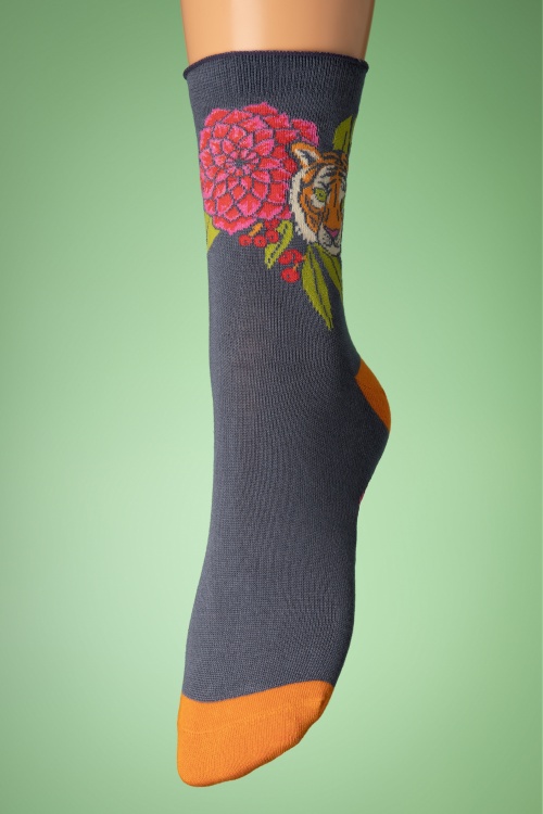 Powder - Florale Tiger Socken in Indigo