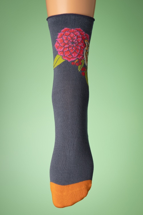 Powder - Floral Tiger sokken in indigo 3