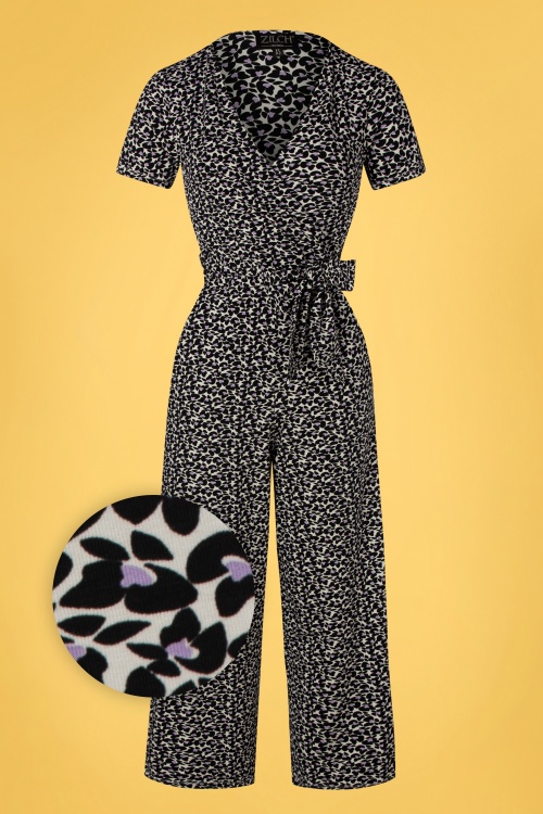 Zilch - 70s Mabel Jumpsuit in Butterfly Black 2
