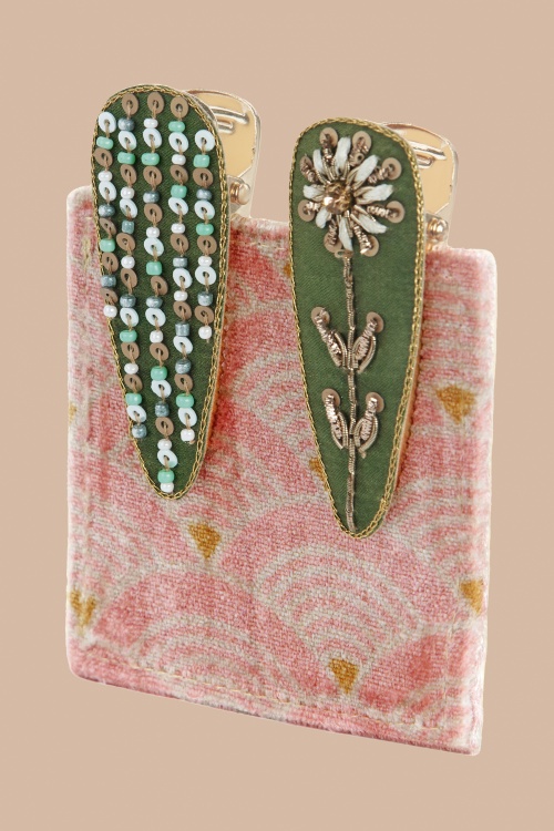Powder - Jewelled Hairclips in Green