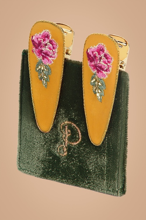 Powder - Jewelled Hairclips in Mustard