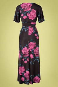 Vintage Chic for Topvintage - 50s Helene Roses Cross Over Maxi Dress in Black and Pink 2