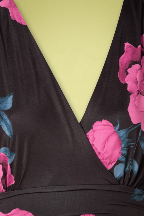 Vintage Chic for Topvintage - 50s Helene Roses Cross Over Maxi Dress in Black and Pink 3
