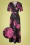 50s Helene Roses Cross Over Maxi Dress in Black and Pink