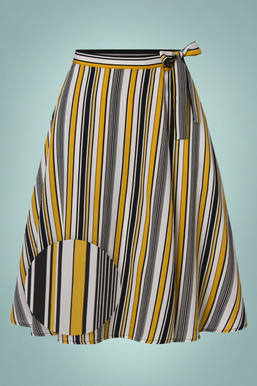 Banned Retro - Stripe and Sail Swing Skirt in Yellow