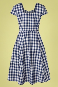 Banned Retro - Row Boat Date Check Swing Dress in Blue and White 2