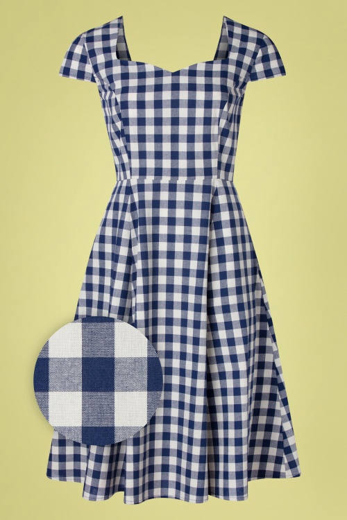 Banned Retro - Row Boat Date Check Swing Dress in Blue and White