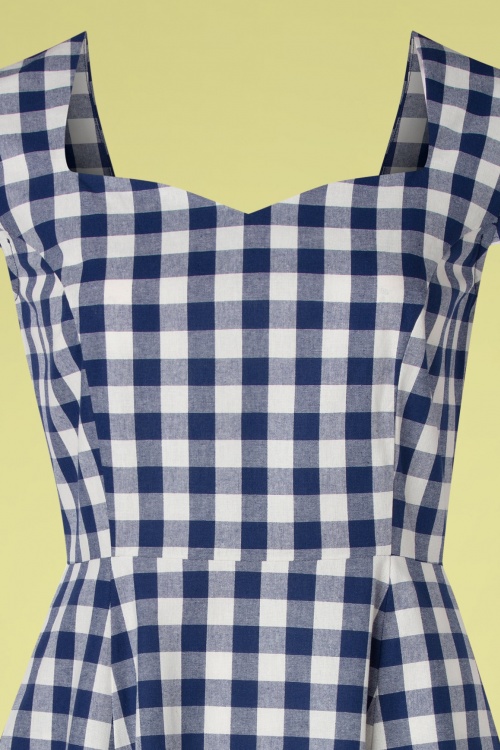 Banned Retro - Row Boat Date Check Swing Dress in Blue and White 3